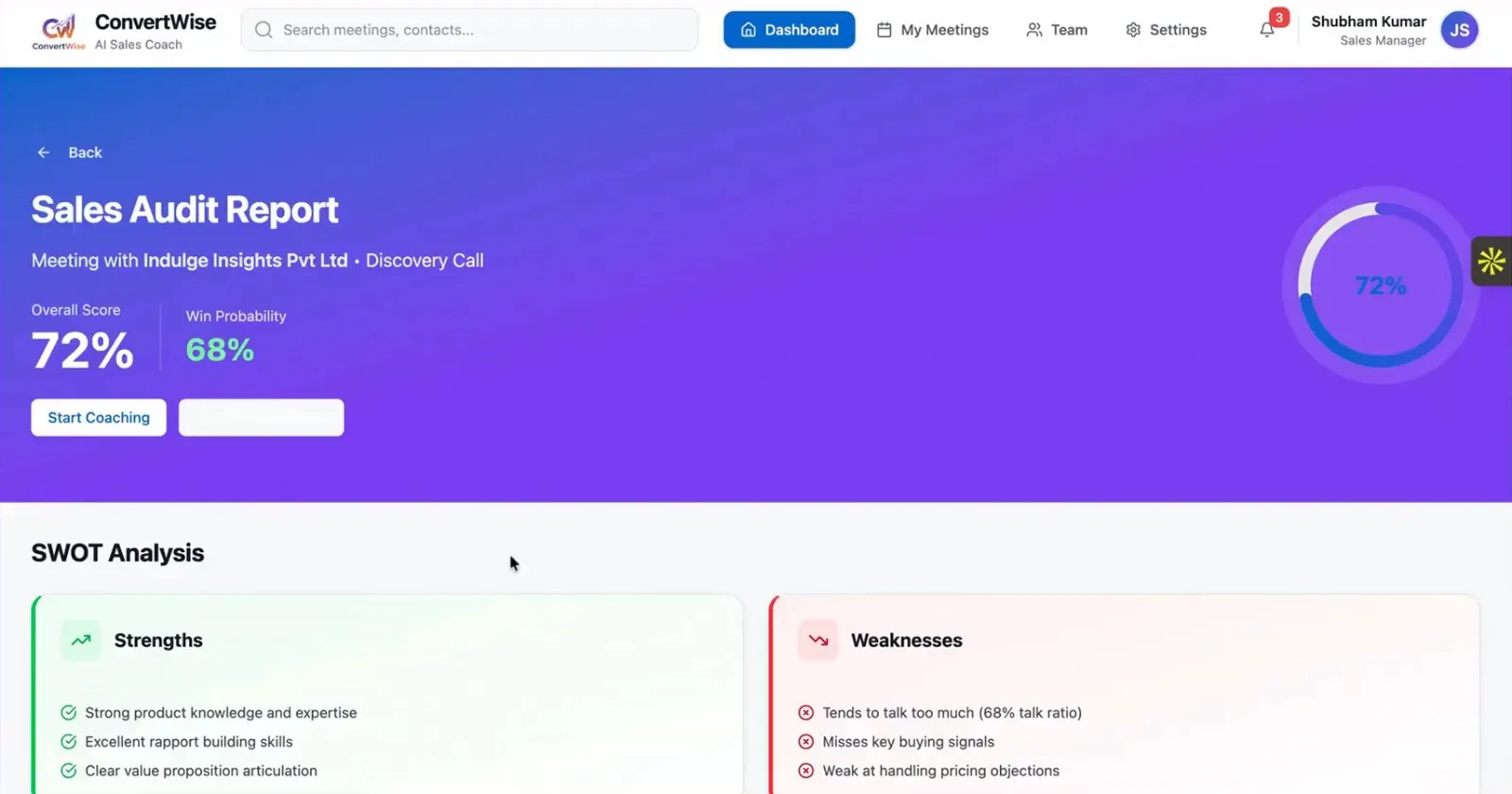 Nimitai Audit Agent analyzing pitch deck and sales call recordings to identify weak points and objection patterns